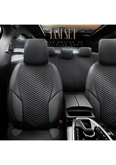 Advanced Design Özel Tasarım Premium Süet-Deri Ekstra Destekli Universal Oto Koltuk Kılıfı Tam Set