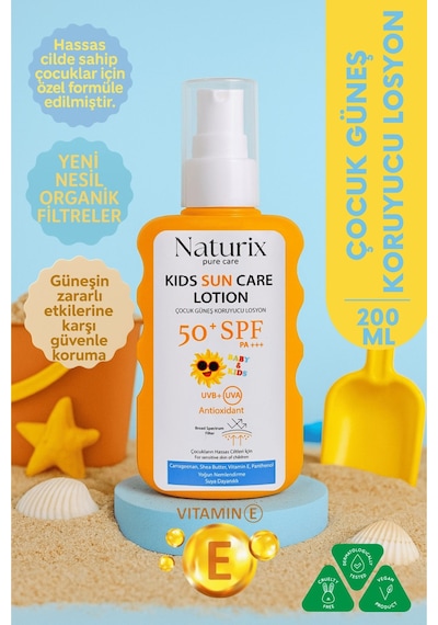 Çocuk Güneş Koruyucu Losyon Spf 50+ Pa+++ Yeni Nesil Koruma Ve Yoğun Nem - 200 Ml