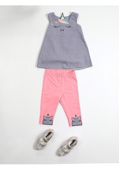 Casabony Unicorn Dokuma Tunik + Tayt Takım-pembe Pembe