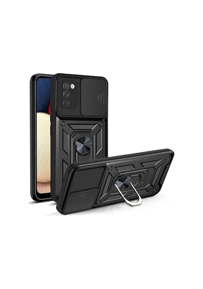 Samsung Uyumlu Galaxy A03S Kılıf Tank Aramid Sürgülü Vega Yüzüklünano