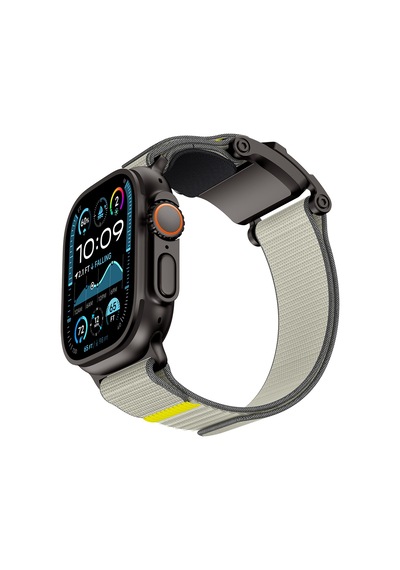 Watch 44mm Uyumlu Mohseven İwatch Mecha Sport Hasır Kordon Siyah-bej