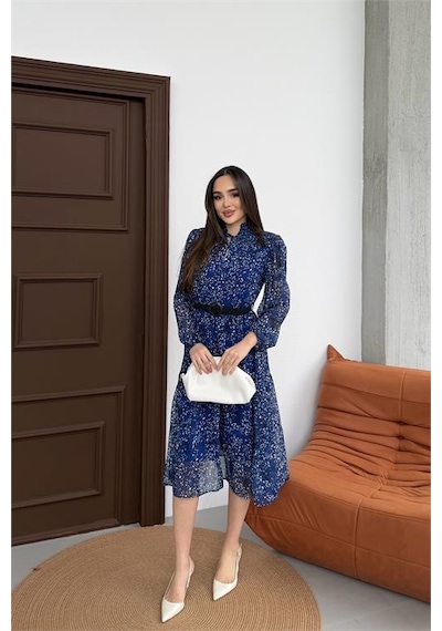 Neşeli Butik Kadın Mavi Dik Yaka Bağlama Detaylı Şifon Kumaş Uzun Kol Midi Elbise Nbelb01 Mavi Neşeli Butik Kadın Mavi Dik Yaka Bağlama Detaylı Şifon Kumaş Uzun Kol Midi Elbise Nbelb01 Mavi