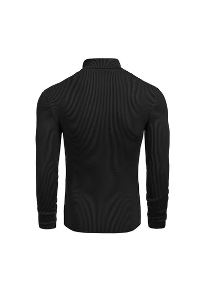 Polızeı Erkek Slim Fit Boğazlı Triko Kazak Esnek Dokulu Siyah