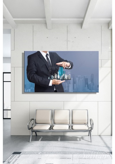 Panoramik Yatay Kanvas Tablo Tekli Emlak Ofisi İnşaat Gyo Mimarlık Modern Bina Hologram 2004