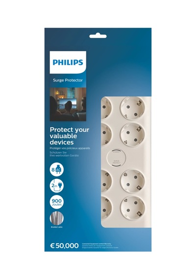 Phılıps Spn7080wa/62, 8 Soket, Akım Korumalı Priz, 900 Joules, 2mt Örgülü Kablo, Beyaz 1.5