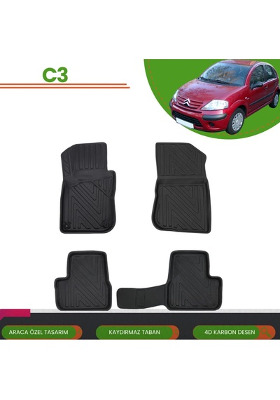 Citroen C3 2002-2008 Araca Özel 4d Havuzlu Paspas Takımı Karbon