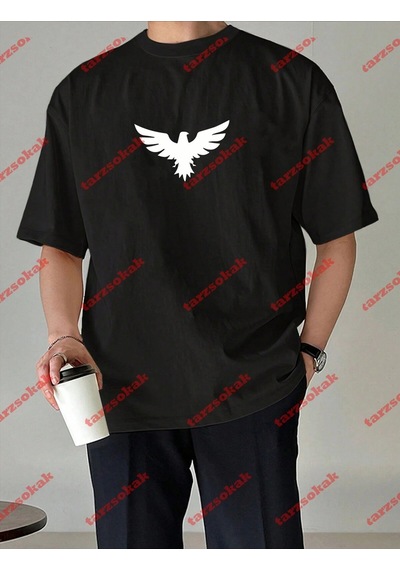 Startmore Unisex Kartal Baskılı Tshirt Siyah Siyah