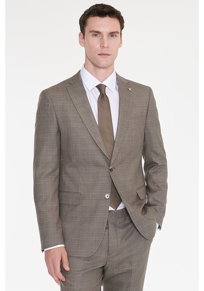 Ac&Co / Altınyıldız Classics Erkek Bej Yünlü Slim Fit Dar Kesim Mono Yaka Kapak Cepli Desenli Esnek Takım Elbise Ac&Co / Altınyıldız Classics Erkek Bej Yünlü Slim Fit Dar Kesim Mono Yaka Kapak Cepli Desenli Esnek Takım Elbise