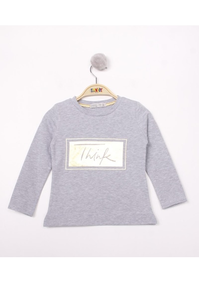 Toontoy Kids Toontoy Kız Çocuk Think Varaklı T-shirt Gri Melanj