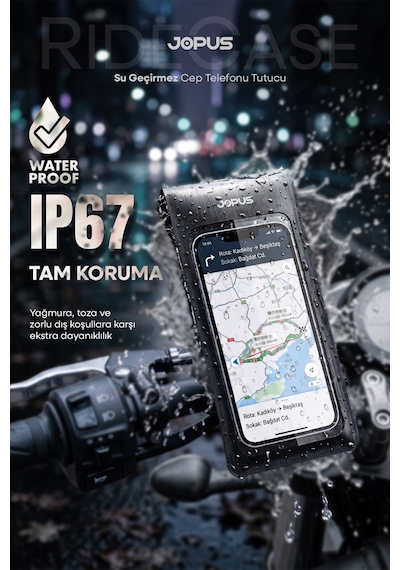 Jopus Su Geçirmez Kılıf Telefon Tutucu Motosiklet, Bisiklet, Scooter, ATV Uyumlu Gidon Bağlantılı JO-AT112