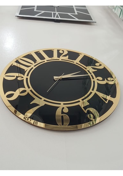 Ayna Denizi Golden Latin Black Model Altın Siyah Renk 50 Cm Dekoratif Aynalı Duvar Saati Siyah