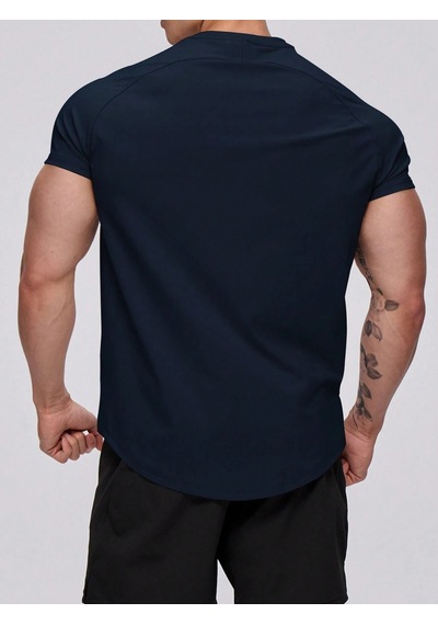 Genius Store Erkek Spor Tişört Running Sports Gym Reglan Oval Kesim Penye T-shirt Ovalt-shirt Lacivert
