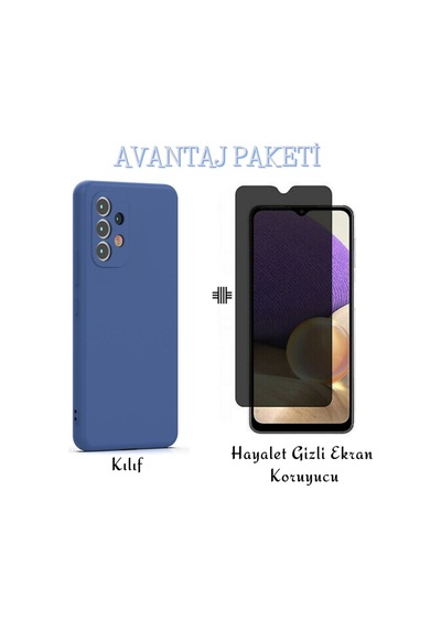 Samsung Galaxy Uyumlu A33 5g Esnek Dayanıklı Soft Tasarım Kılıf Ve Hayalet Gizli Ekran Koruyucu Col177968-mavi