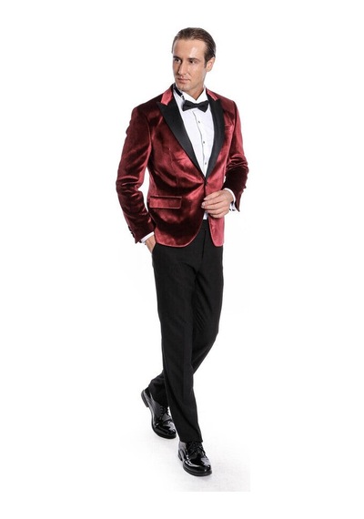 Wessi Kadife Slim Fit Bordo Erkek Smokin Ceket Bordo