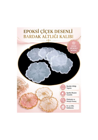 Epoksi Çiçek Desenli Bardak Altlığı Kalıbı Diğer