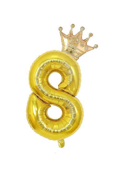 8 Gold Rakam ve Kral Tacı Folyo Balon Doğum Günü Parti Kutlama Seti
