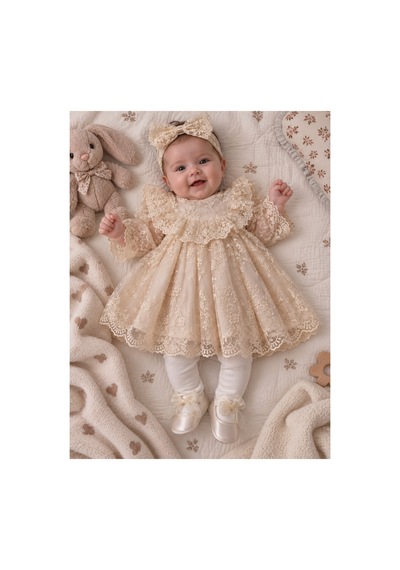 Pugi Baby Kız Bebek Abiye Mevlüt Elbisesi 4021 Krem Krem