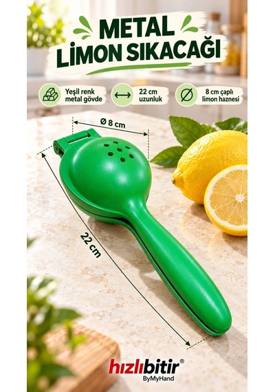 Bymyhand Döküm Yeşil Limon Sıkacağı Narenciye Sıkacağı Büyük Boy Çok Renkli