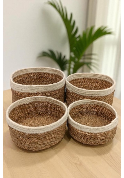 Digithome 4 Lü Naturel Yuvarlak Organizer Sepet - Pnl-ph35 S/4 Kahverengi