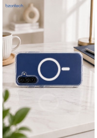 Samsung Galaxy A17 Uyumlu Yumuşak Magsafe Kablosuz Şarj Destekli Şeffaf Kılıf Kamera İçin Yükseltilmiş Çerçeve
