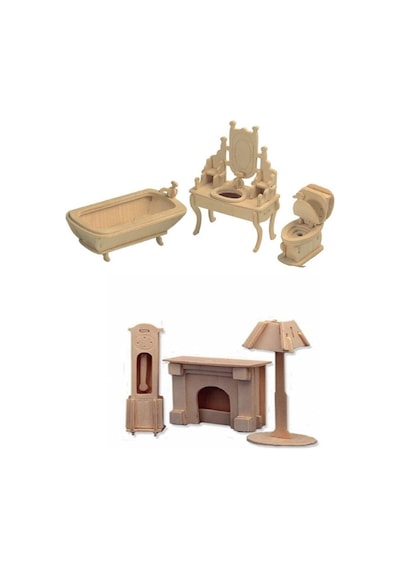 3D Ahşap Banyo ve Şömine Maket Puzzle 66 Parça