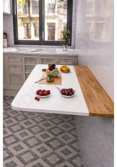 Duvara Monte Katlanır Masa & 2 Li Raf Seti Beyaz Çam 60x110 Cm Beyaz - Çam