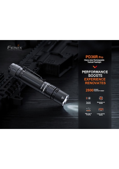 FENIX PD36R 2800 LÜMEN PRO ŞARJ EDİLEBİLİR EL FENERİ Siyah