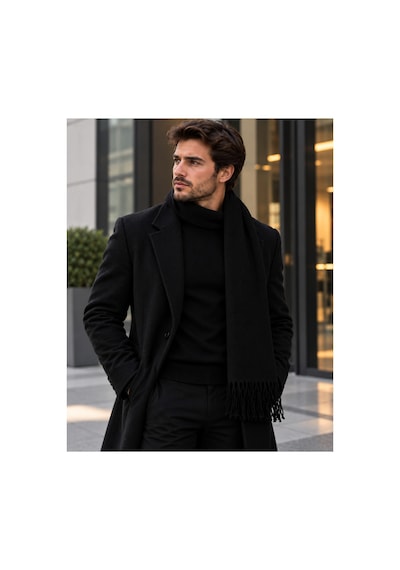 Aydincapqa Unisex Selanik Örgü Görünümlü Triko Atkı Püsküllü Kışlık Boyun Atkısı 165x20 Siyah - 944087051 Siyah