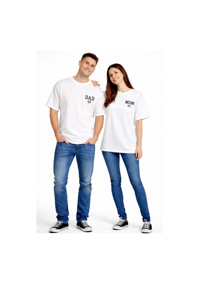 Nevermınd Anne Baba Kombini Mom Dad Baskılı Çift Tişört Oversize Unisex 2 Li Set Beyaz Beyaz