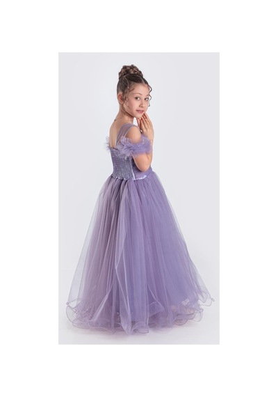 Mnk Baby & Kids Uzun Etek Kız Çocuk Robası Şifon Abiye M00723 Lila