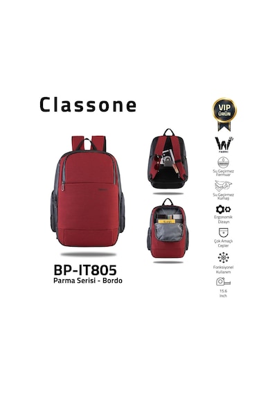 Classone Bp-It805 Parma 15.6" Laptop- Notebook Sırt Çantası-Bordo