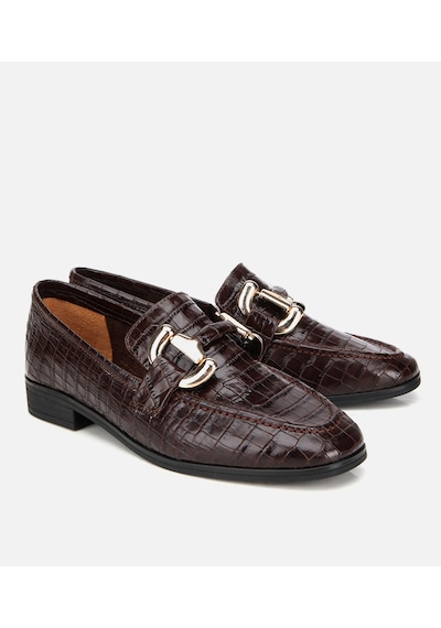 Hotiç Kadın Deri Kahverengi Kroko Baskılı Klasik Loafer