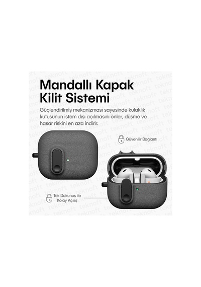 Samsung Galaxy Buds 3 Pro, Buds 3 Ve Buds 3 Fe İle Uyumlu Mandallı Kapak Kilit Sistemli Kumlanm
