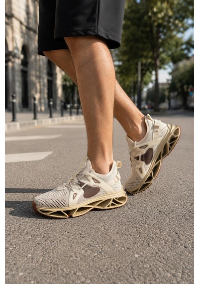 Modaonn Nefes Alabilen Triko Dokusu Ve Modern Tasarımıyla Erkek Sneaker Bej