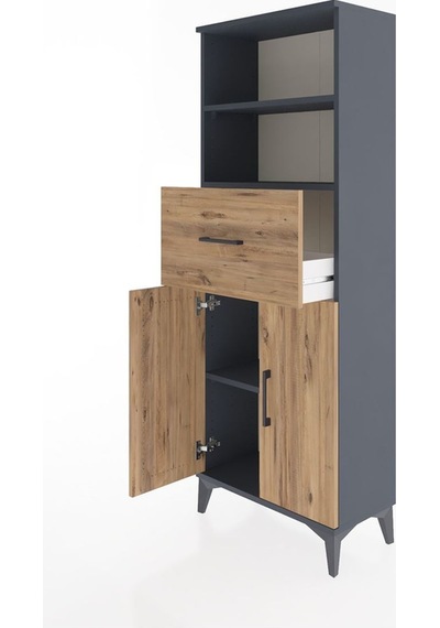 Arges Dolap 3 Raflı Tek Çekmeceli 2 Kapaklı 60x30x163 Antrasit-çam Antrasit