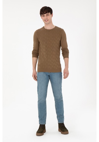 U.S. Polo Assn. Erkek Slim Fit Bisiklet Yaka Haki Basic Kazak 50288882-VR027