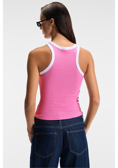 Ethıquet Selmıra Kadın Nakışlı Halter Yaka Slim Fit Kolsuz Pembe Atlet