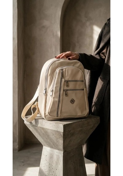 Zennamoda Krem Bej 27x33 Cm 5 Gözlü Çok Cepli Kadın Sırt Çantası Çok Renkli