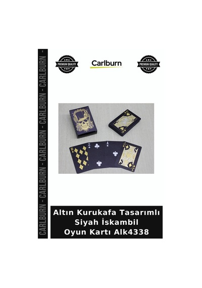 Özel Üretim Kart Altın Kurukafa Tasarımlı Siyah İskambil Oyun Kartı Alk4338