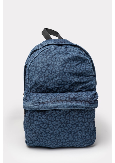 İcone Bag Icone Unısex Sırt Çantası, Yıkamalı Denim Çanta, Fermuar Kapamalı, Kot Sırt Çantası Leopar