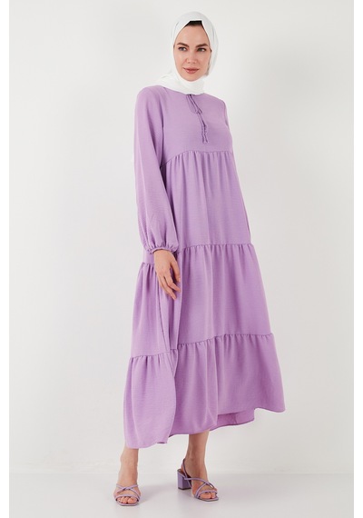 Lela Modest Regular Fit Dik Yaka Uzun Bayan Elbise 611El545 Eflatun
