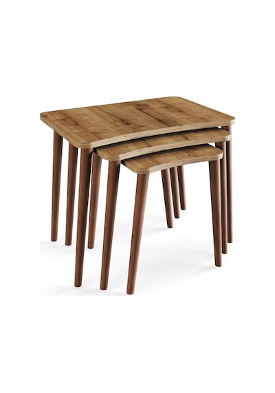 Zuesse Dizayn Reyhan 3lü Zigon Sehpa & Yan Sehpa Ahşap Ayaklı Salon Seti Çay Sehpası - Ceviz
