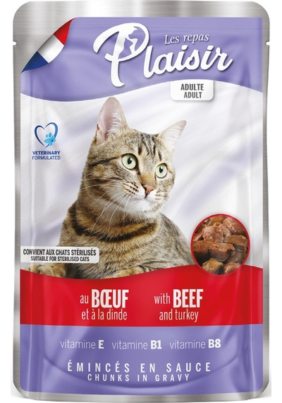 Plaisir Sığır Etli ve Hindi Etli Pouch Yetişkin Kedi Yaş Maması 22 x 100 G