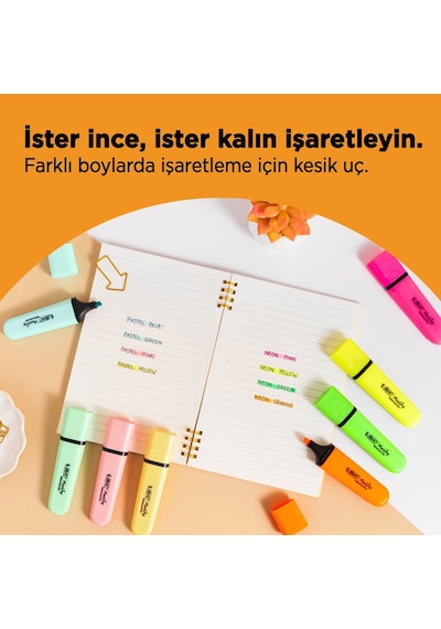 Bıc Marking Flat Fosforlu Kalem Pastel Ve Neon Renkler 16'lı Set Çok Renkli