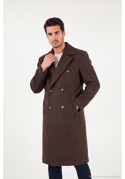 Buratti Loose Fit Kruvaze Yaka Uzun Astarlı Kaşe Kaban Erkek Kaban 681003 Kahve