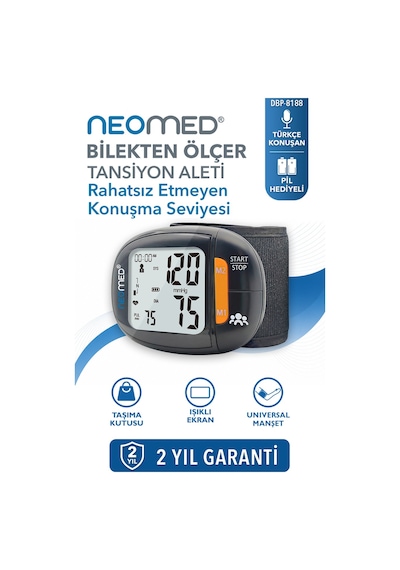 Neomed Dbp-8188 Türkçe Konuşan Hafızalı İnce Tasarım Bilekten Dijital Tam Otomatik Tansiyon Aleti