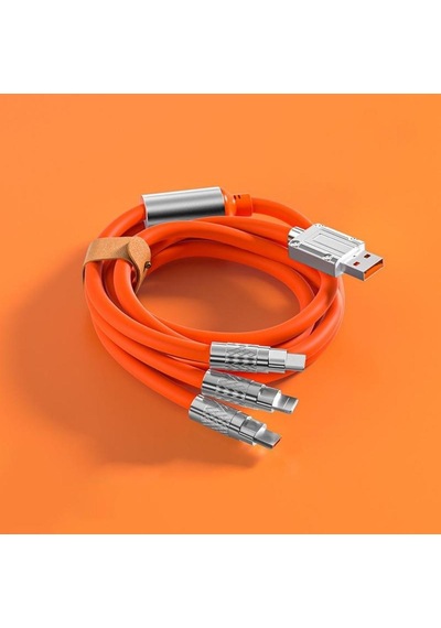 Turuncu 3in1 6a 120w Şarj Kablosu Geri Çekilebilir Usb Şarj 2.4a Hızlı Şarj Xiaomi Huawei Samsung İçin Taşınabilir Şarj Kablosu Mikro Tip-c