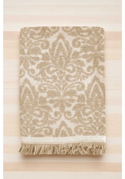 2 Parça Jakarlı Banyo Havlu Takımı %100 Pamuklu 90x150 Cm Arden Bej Diğer