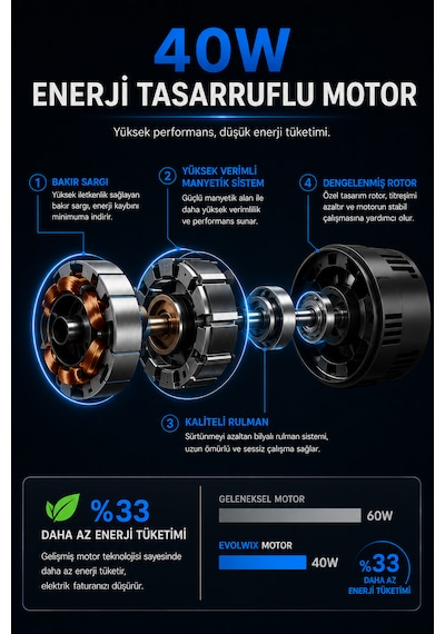 Evolwix 16'' İnç Siyah Ayaklı Vantilatör