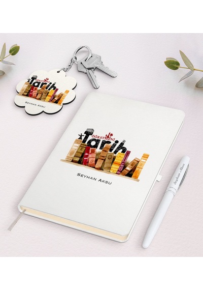 Kişiye Özel Tarih Öğretmeni Beyaz Defter Kalem Ve Anahtarlık Hedi N11.18546